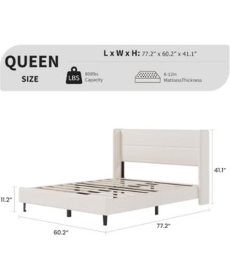 Queen Velvet Bed Frame with Wingback Headboard, Upholstered Platform Bed with Wood Slats