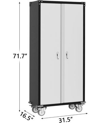 71 Inches Tall Heavy-Duty Lockable Metal Storage Cabinet with 360° Wheels, Steel Cabinet with Adjustable Shelves & Doors
