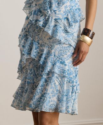 Paisley Ruffle-Trim Cocktail Dress