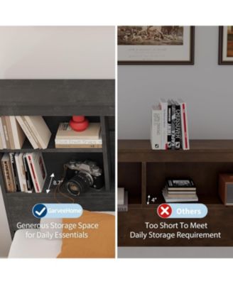 Queen Bed Frame with Storage Bookcase Headboard & 4 Drawers, Wood Platform Bed with Charging Station