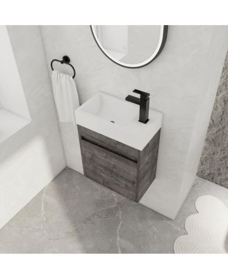 18" Wall Mounted Bathroom Vanity with Resin Sink, Soft Close Door & Ample Storage for Small Spaces