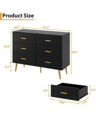 6-Drawer Wide Chest, Contemporary Wood Storage, Bedroom Dresser with Sliding Drawers, Office, Lounge