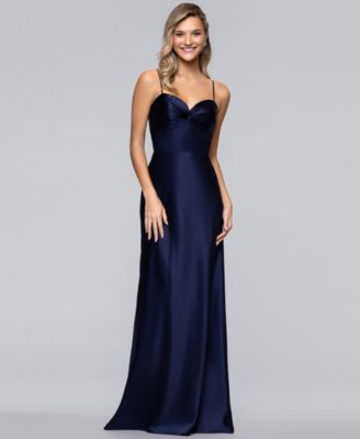 Twist Bodice Satin Tie Back Floor Length Gown