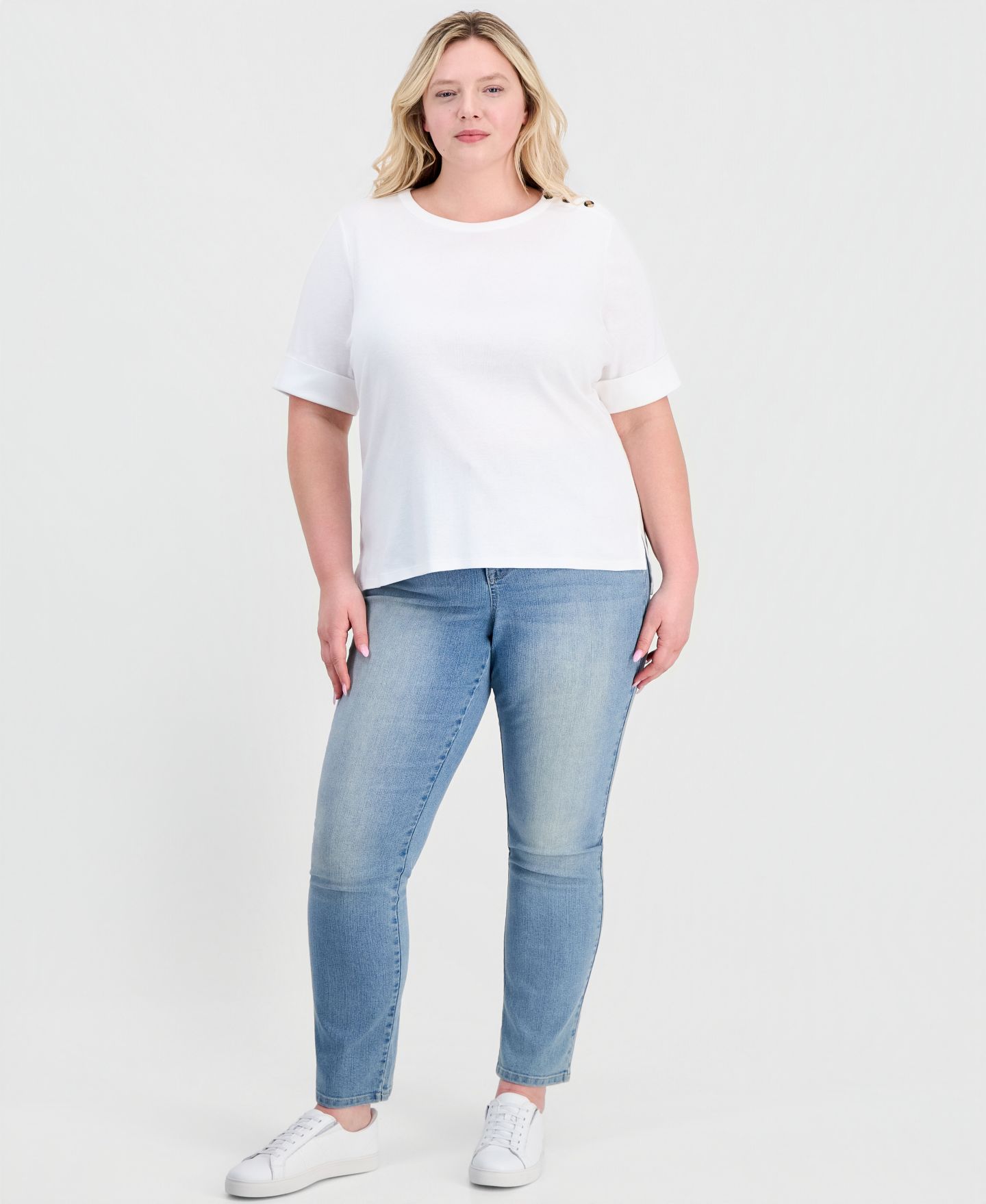 Женский топ Style & Co Plus Pima Cotton Boat-Neck Elbow Sleeve, цвет: Яркий белый — фото 3