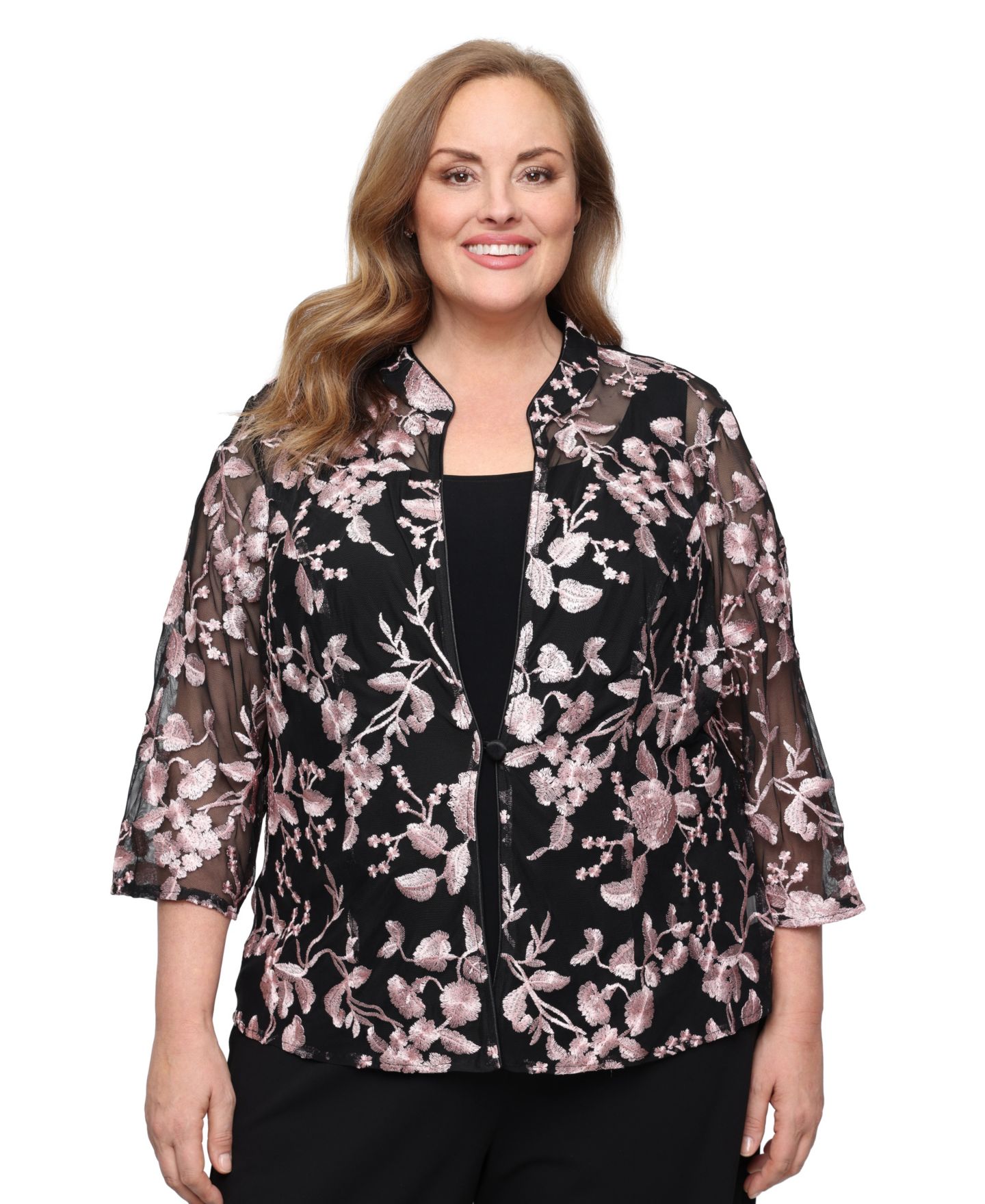Женские комплекты Alex Evenings Plus Size Scoop Neck Top and Jacket Twinset Dress, цвет: Чёрный ракушечный — фото 1