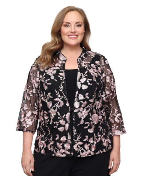 Женские комплекты Alex Evenings Plus Size Scoop Neck Top and Jacket Twinset Dress, цвет: Чёрный ракушечный