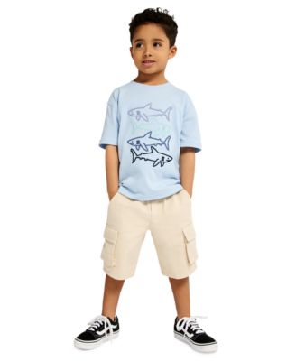 Boys' Toddler 2T-5T Short-Sleeve Fish T-Shirt and Poplin Cargo Shorts, 2-Piece Set