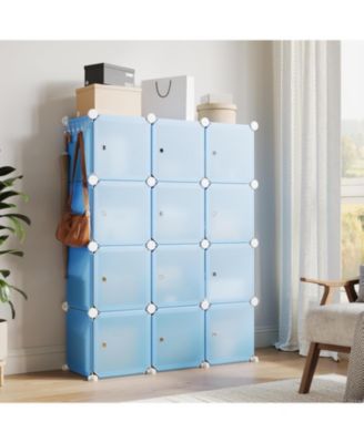 12-Cube Stackable Modular Shoe Storage Cabinet Organizer with Doors