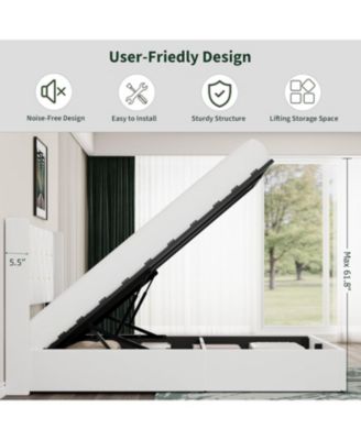 Queen Lift-Up Storage Bed Frame, Velvet Diamond Tufted Headboard