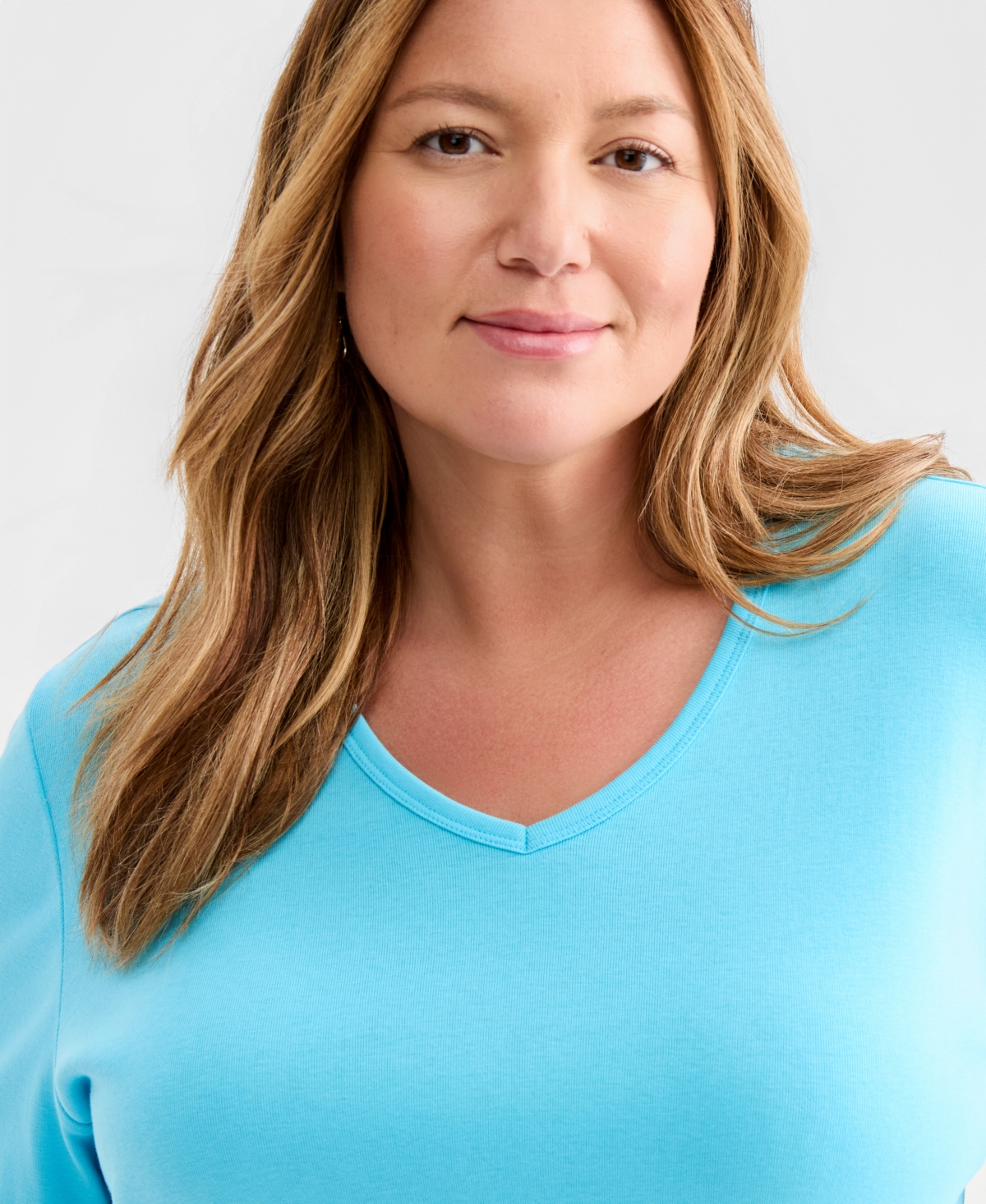 Style & Co Plus Cotton V-Neck 3/4-Sleeve Top, Exclusively at Macy's