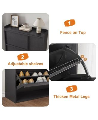 Freestanding Wooden Shoe Cabinet with 3 Flip Drawers and Side Door