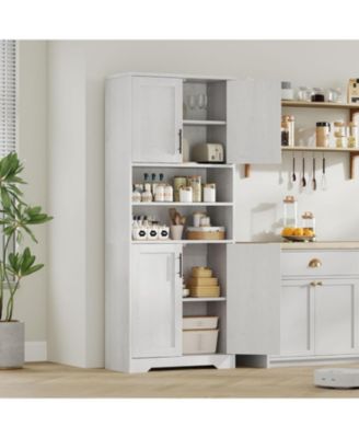 67" Tall Kitchen Pantry Cabinet,Farmhouse Kitchen Pantry Cabinet and Coffee Bar with 4 Doors, 1 Drawer, Adjustable Shelf, and Microwave Stand