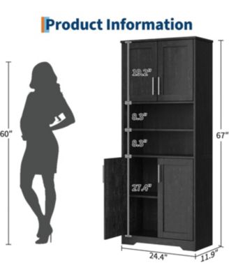 67" Tall Kitchen Pantry Cabinet,Farmhouse Kitchen Pantry Cabinet and Coffee Bar with 4 Doors, 1 Drawer, Adjustable Shelf, and Microwave Stand