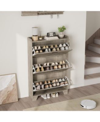 Shoe Cabinet Storage for Entryway, Narrow Shoe Cabinet with Flip Drawers, Freestanding Hidden Slim Shoe Organizer Cabinet