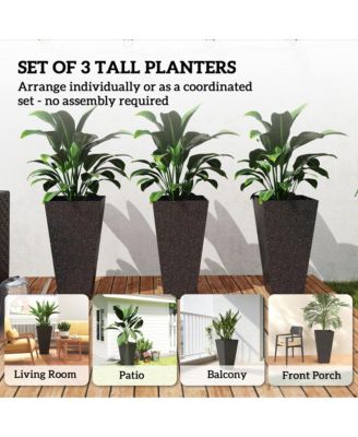 28" Tall Planters, Set of 3 Tape Outdoor Planters,