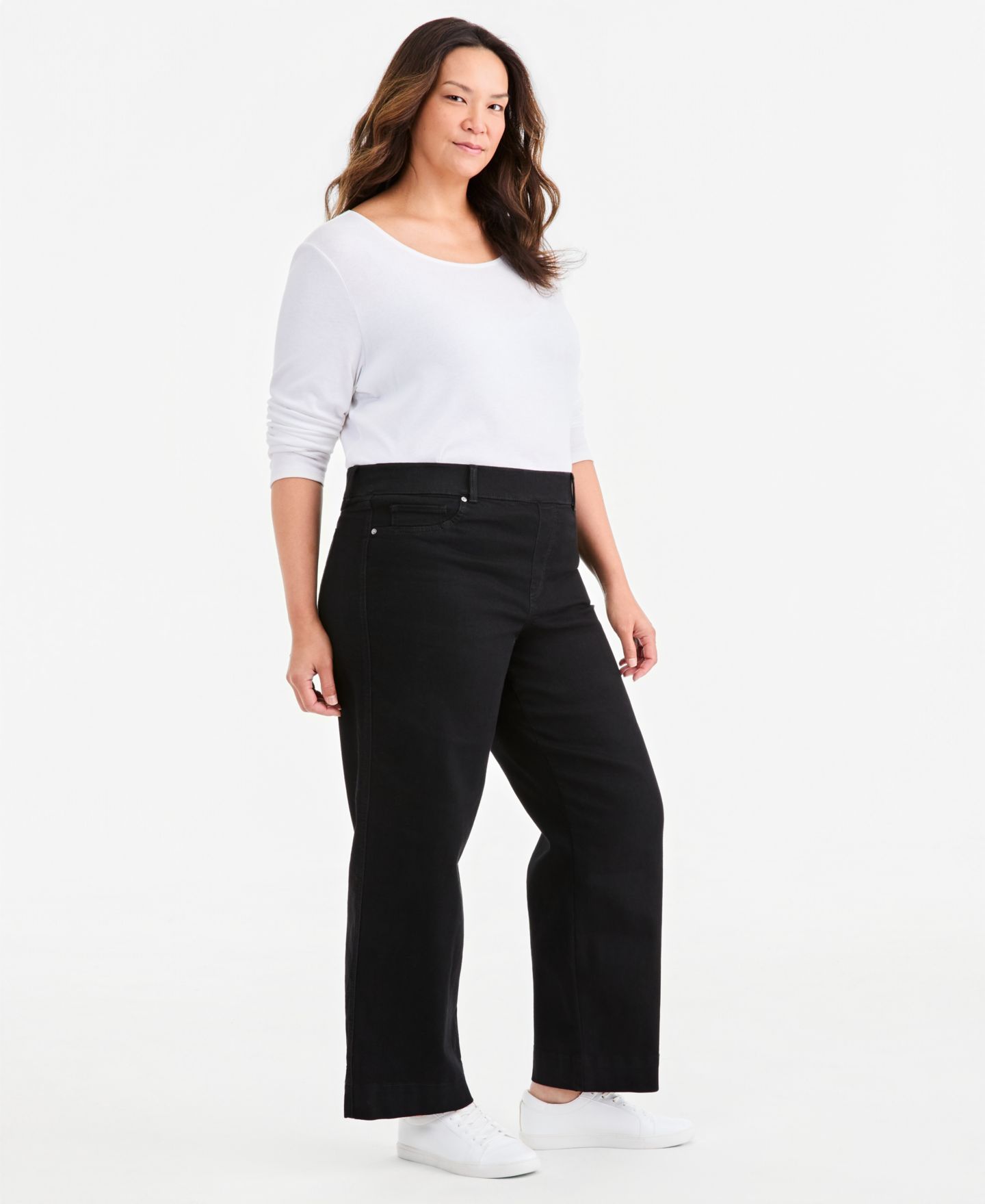 Женские джинсы Style & Co Plus Size Shaping Pull-On Wide-Leg, цвет: Чёрный — фото 3