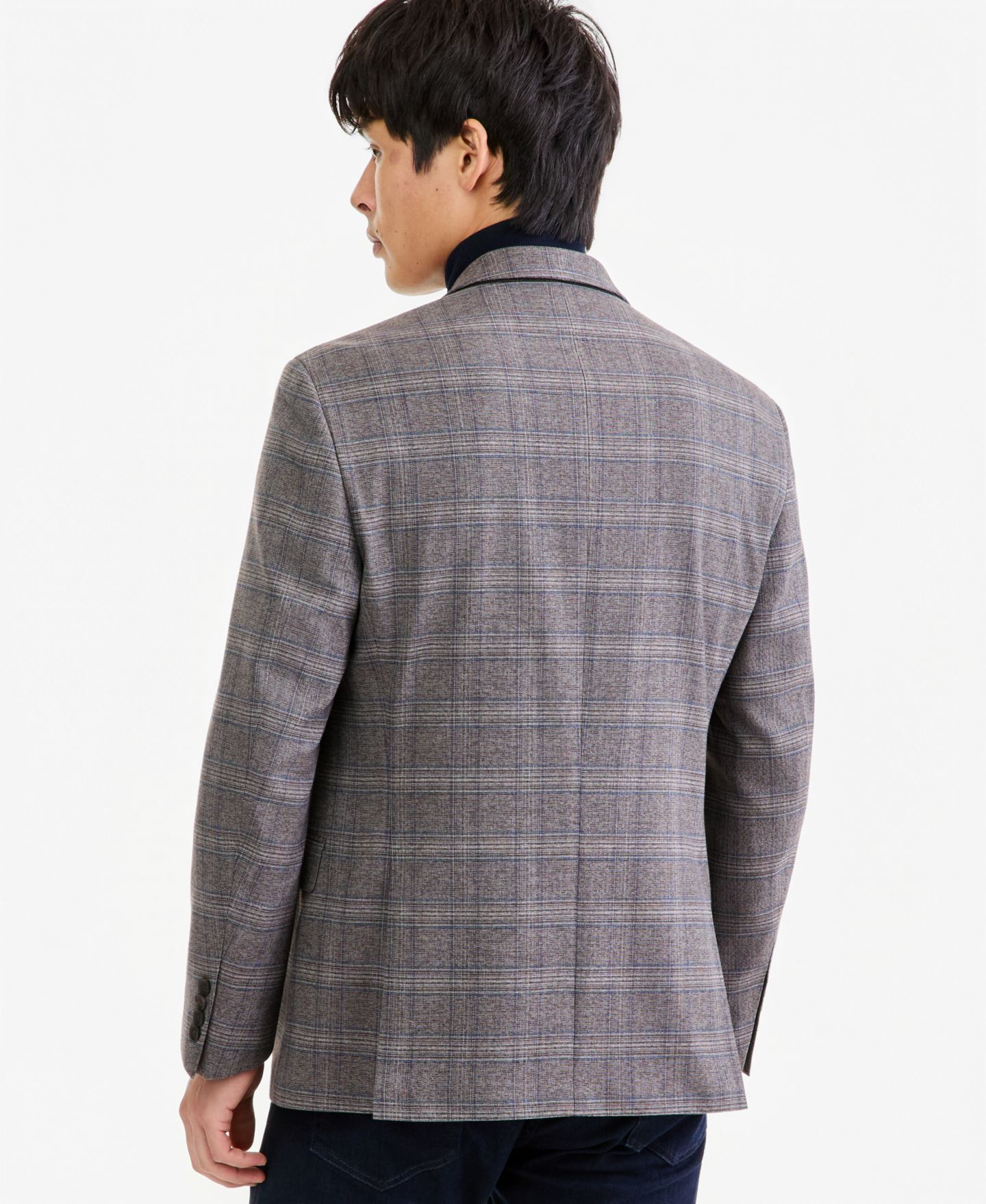 Мужской пиджак Kenneth Cole Reaction Slim-Fit Techni-Cole Plaid Sport Coat, цвет: Коричневый синий клетчатый — фото 2