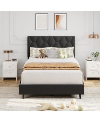Twin Size Platform Bed Frame with Adjustable Upholstered Headboard, Wooden Slats Support, Modern Style, Easy Assembly