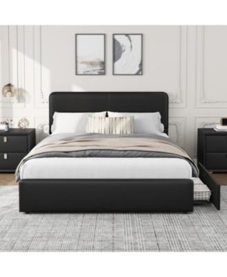 Queen Upholstered Platform Bed Frame with Headboard & Storage Drawers, Strong Wood Slats Support, Easy Assembly