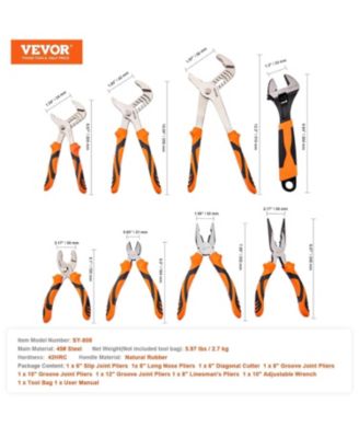 8-Piece Pliers Set, High Carbon Steel - 12", "10", "8" Groove and Linesman's Pliers and Adjustable Wrench and Tool Bag