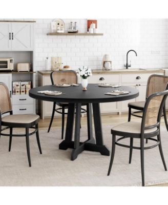 Round Dining Table for 4-6, 47" Kitchen/Living Room Table, Pedestal, Black, Space-Saving Wooden Table
