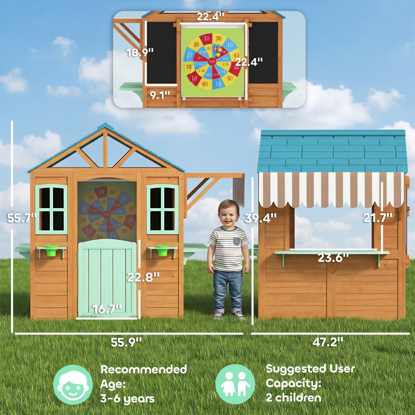 Детская игрушка Qaba Outdoor Playhouse, Kids Playhouse for Kids 3-6 Years Imaginative Play, цвет: Разноцветный — фото 7