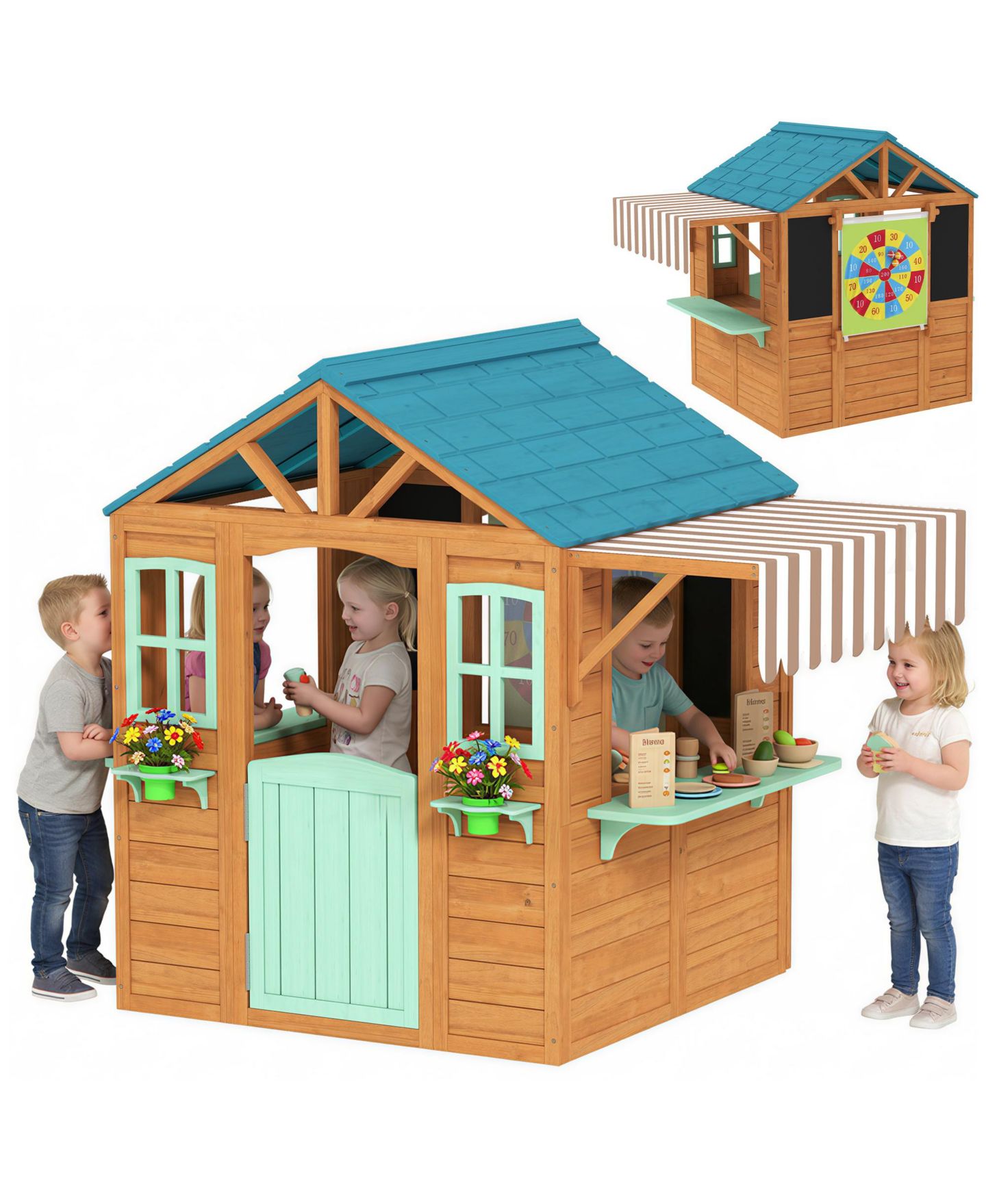 Детская игрушка Qaba Outdoor Playhouse, Kids Playhouse for Kids 3-6 Years Imaginative Play, цвет: Разноцветный — фото 1