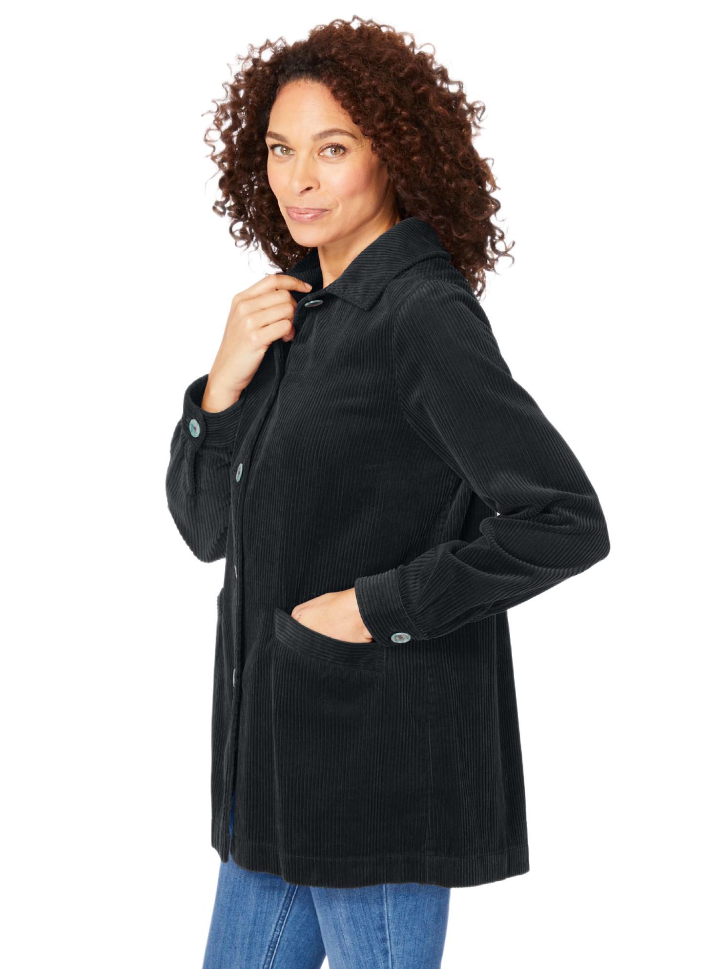 Женская куртка Woman Within Within Pleat-Back Corduroy, цвет: Чёрный — фото 3