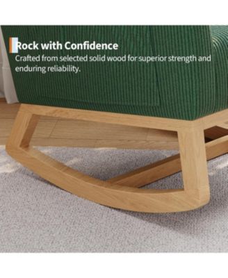 Corduroy Rocking Chair, Modern Nursery Glider with Side Pockets & Pillow, Living Room, Bedroom