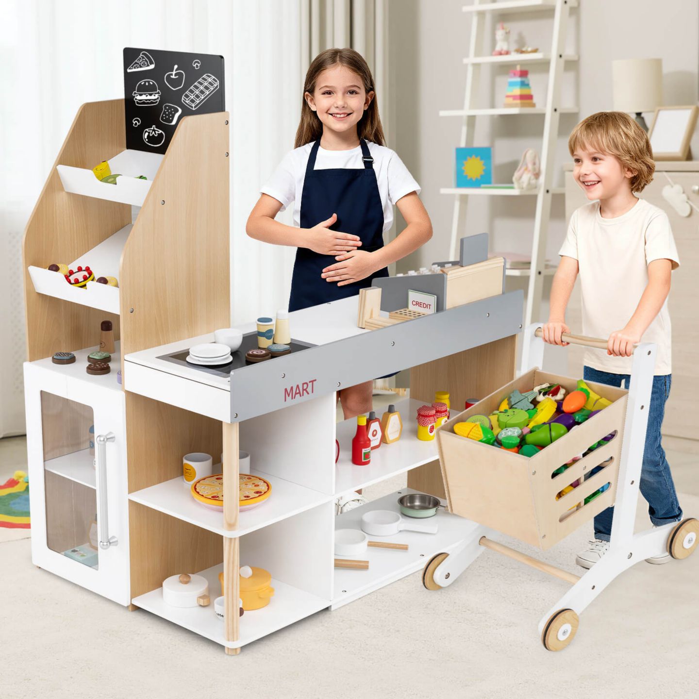 Детский игровой набор Costway Supermarket Interactive 8-Piece Shopping Playset, Ages 3+, цвет: Натуральный — фото 2