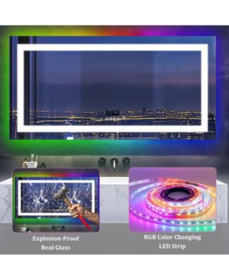 Smart LED Bathroom Mirror Vanity Mirrors With Bluetooth Speaker 11 Colors Dimmable RGB