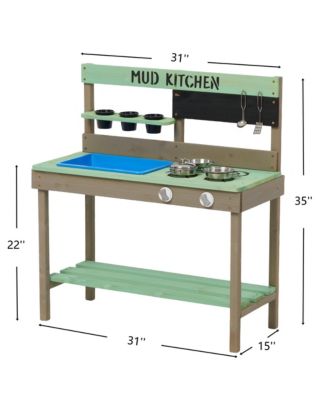Kids Play Kitchen, Wood Mud Kitchen with Water Play Set & Cooking Toys for Outdoor, Gift for 3-8