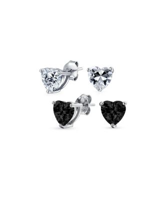 Set of 2 Cubic Zirconia 1CT Solitaire Purple Pink Heart Shaped Stud Earrings Sterling Silver