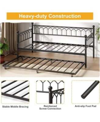 Twin Metal Daybed Sofa Bed Frame with Steel Slat Support, Heavy-Duty, Space-Saving Design for Living Room or Apartment