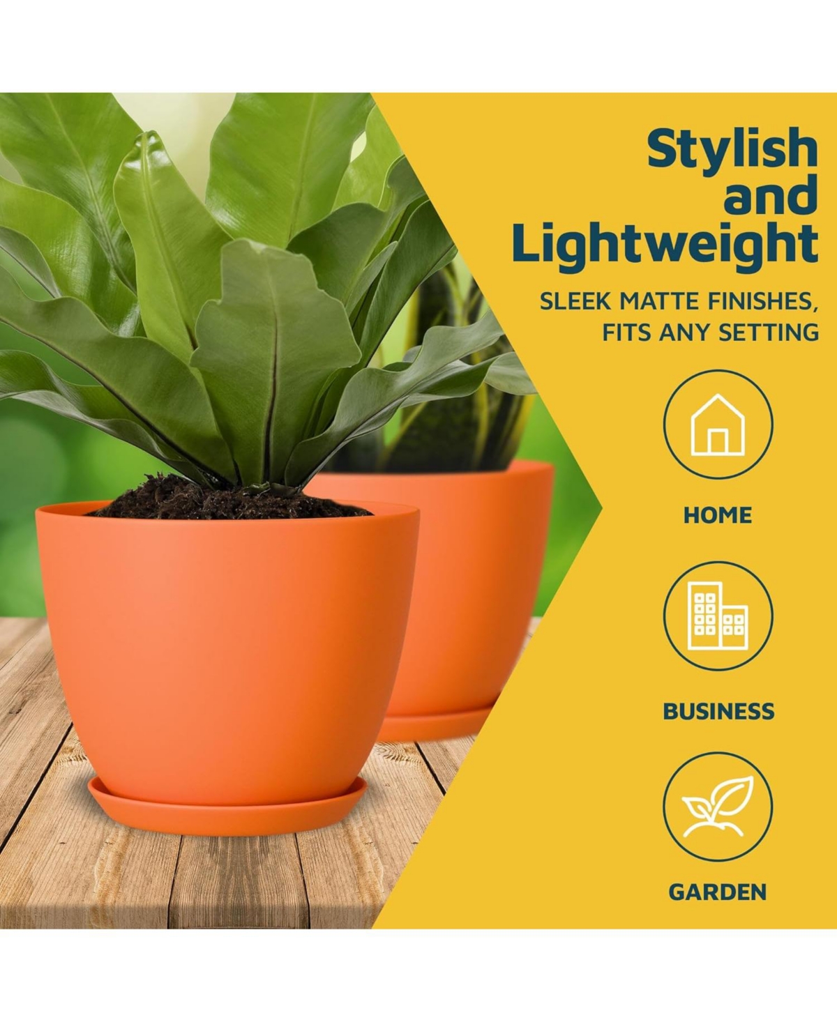 Plant Pots Pack with Drainage Holes & Saucers, Stackable Indoor & Outdoor Planters for Houseplants & Flowers