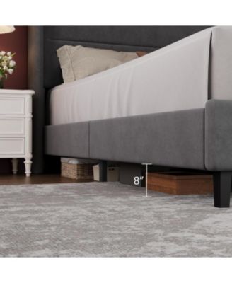 Full Velvet Bed Frame with Wingback Headboard, Upholstered Platform Bed with Wood Slats