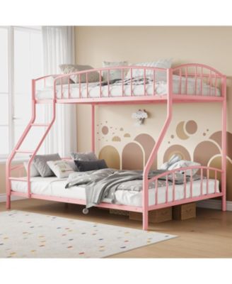 Twin Over Full Metal Bunk Bed with Ladder & Guardrail, Heavy Duty Steel Frame, Space Saving Bed for Kids