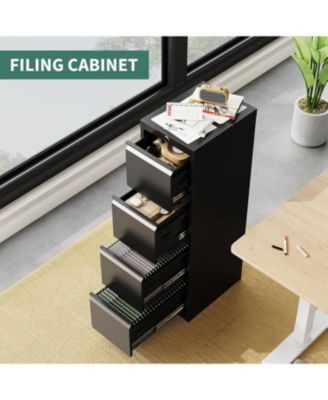 4 Drawer File Cabinet with Lock, Metal Filing Cabinets, Vertical Small Filing Cabinet Steel Lockable Storage Cabinets for Home Office