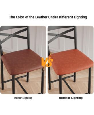 Set of 4 22" Bar Stools, Counter Height, PU Upholstered Seat, Metal Frame, X-Back, for Kitchen Island