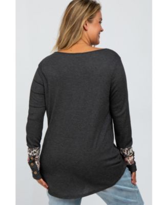 Plus Size Charcoal Colorblock Sleeve Top
