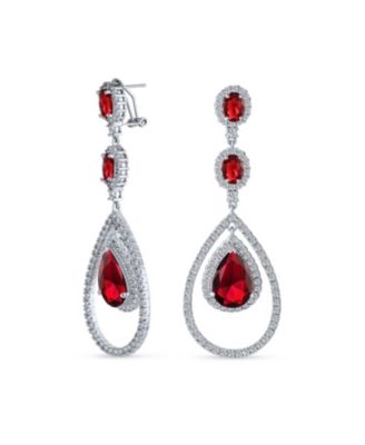 Cocktail Cubic Zirconia Double Halo Large Teardrop CZ Statement Chandelier Earrings