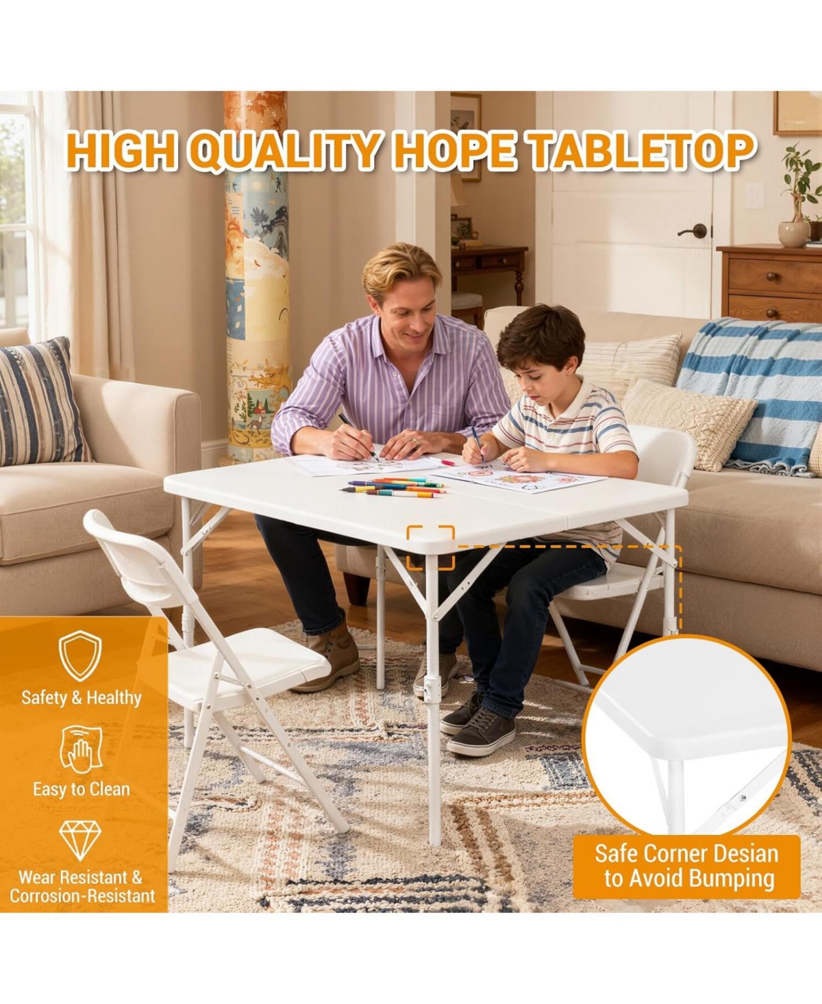 gaomon 34" Square Fold-in-Half Card Table, Portable Dining Table with Handle & Safety Lock, Indoor Outdoor Use