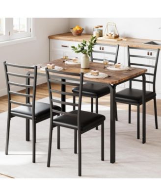 5-Piece Modern Rectangular Wooden Dining Table Set with Upholstered Chairs