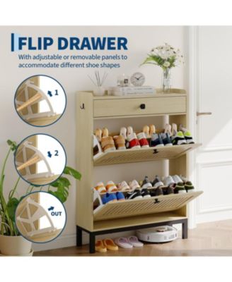 Shoe Storage Cabinet with 2 Hollow-Panel Flip Drawers and Top Drawer