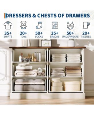 6 Drawer Dresser for Bedroom, Horizontal Chest of Drawers, Fluted Panel Wood Dresser, Small Space Bedroom Dresser for Clothing