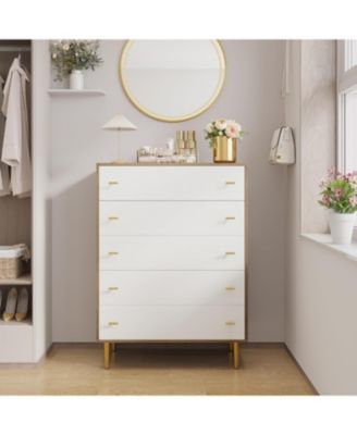 44" Farmhouse Wood 5 Drawer Dresser with Bar Handles