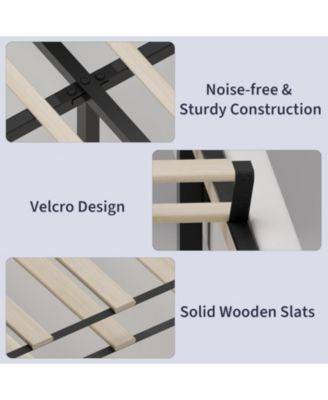 Full Velvet Bed Frame with Wingback Headboard, Upholstered Platform Bed with Wood Slats, No Box Spring Needed