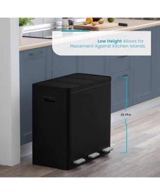 16 Gallon Stainless Steel Triple Trash and Recycling Can with Soft Close Lids and Step Pedals