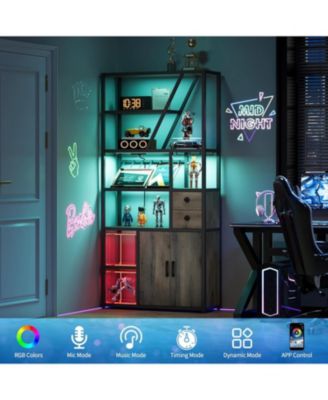 Bar Cabinet with Power Outlets, 71.2" Tall Wine Liquor Cabinets with LED Lights