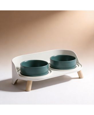 Elevated Ceramic Dog Bowl Set with Stand Splash Proof Raised Dishes for Food Water Ideal Small Medium Dogs